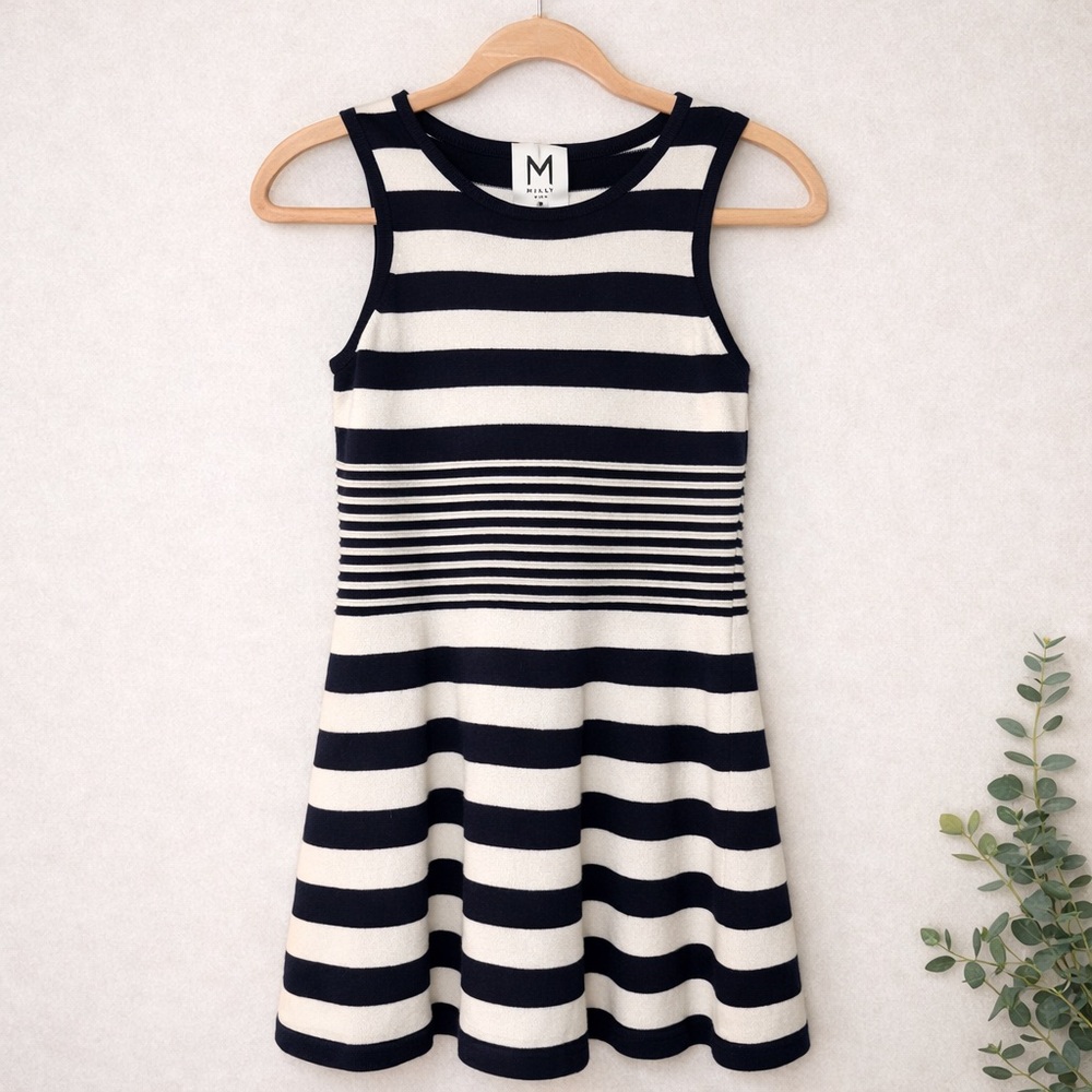 Milly Minis Navy White Striped Knit Dress Size 12 Preppy Nautical